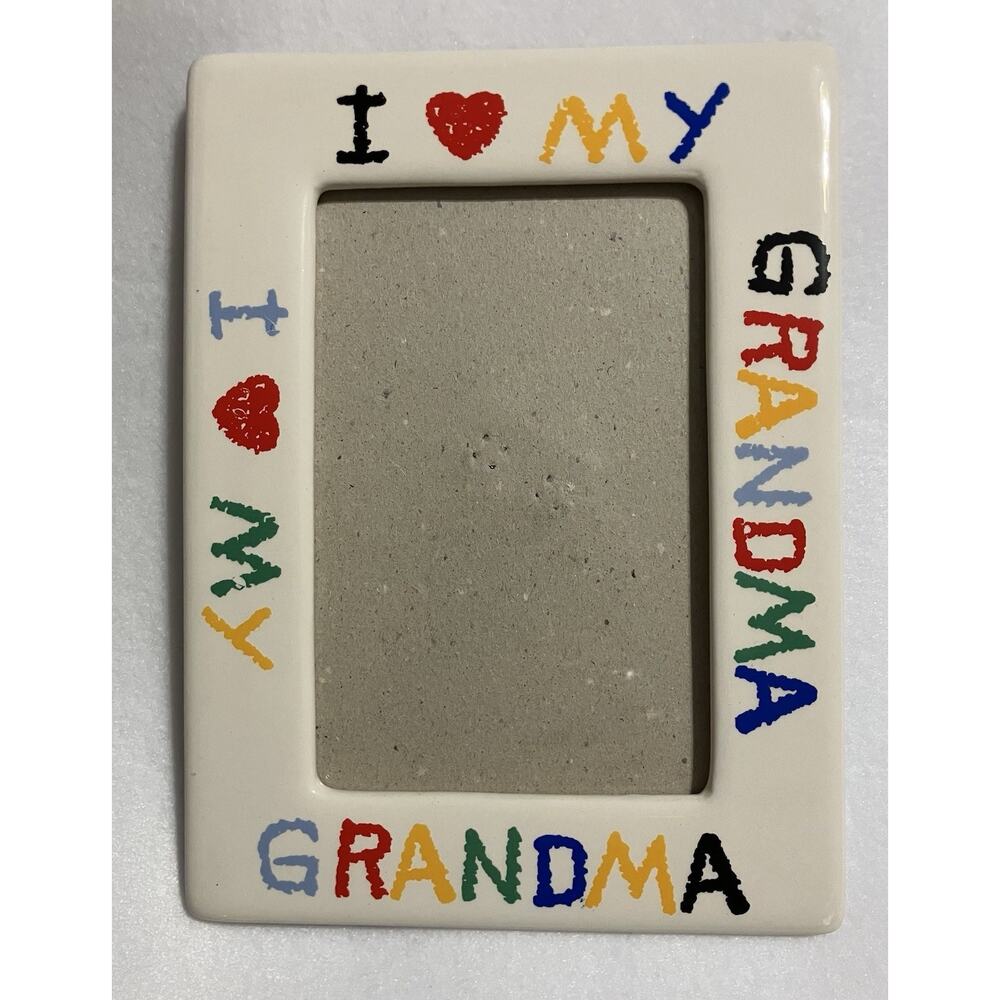 Vtg 1990s Ceramic Picture Frame I Love My Grandma Crayon Font Fits 4X6